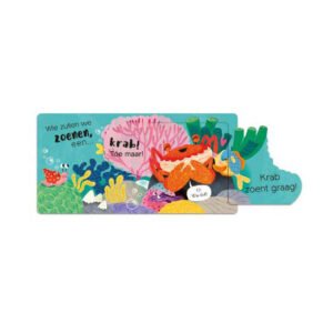 Interactief kinderboek over een krab met kleurrijk koraalrif