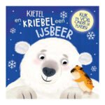 Voorkant van kinderboek met ijsbeer en knuffelende hamster Kietel en Kriebel een Ijsbeer Flapjesboek
