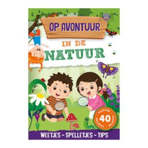 Voorkant van de kaartenset 'Op avontuur in de natuur' met illustratie van spelende kinderen en natuurthema Op Avontuur in de Natuur Spelletjesboek