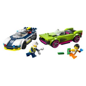 LEGO City 60415 doos met inhoud: politieauto, groene auto en minifiguren