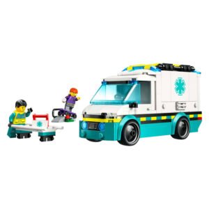 LEGO City ambulance met minifiguren en skateboarder in actie