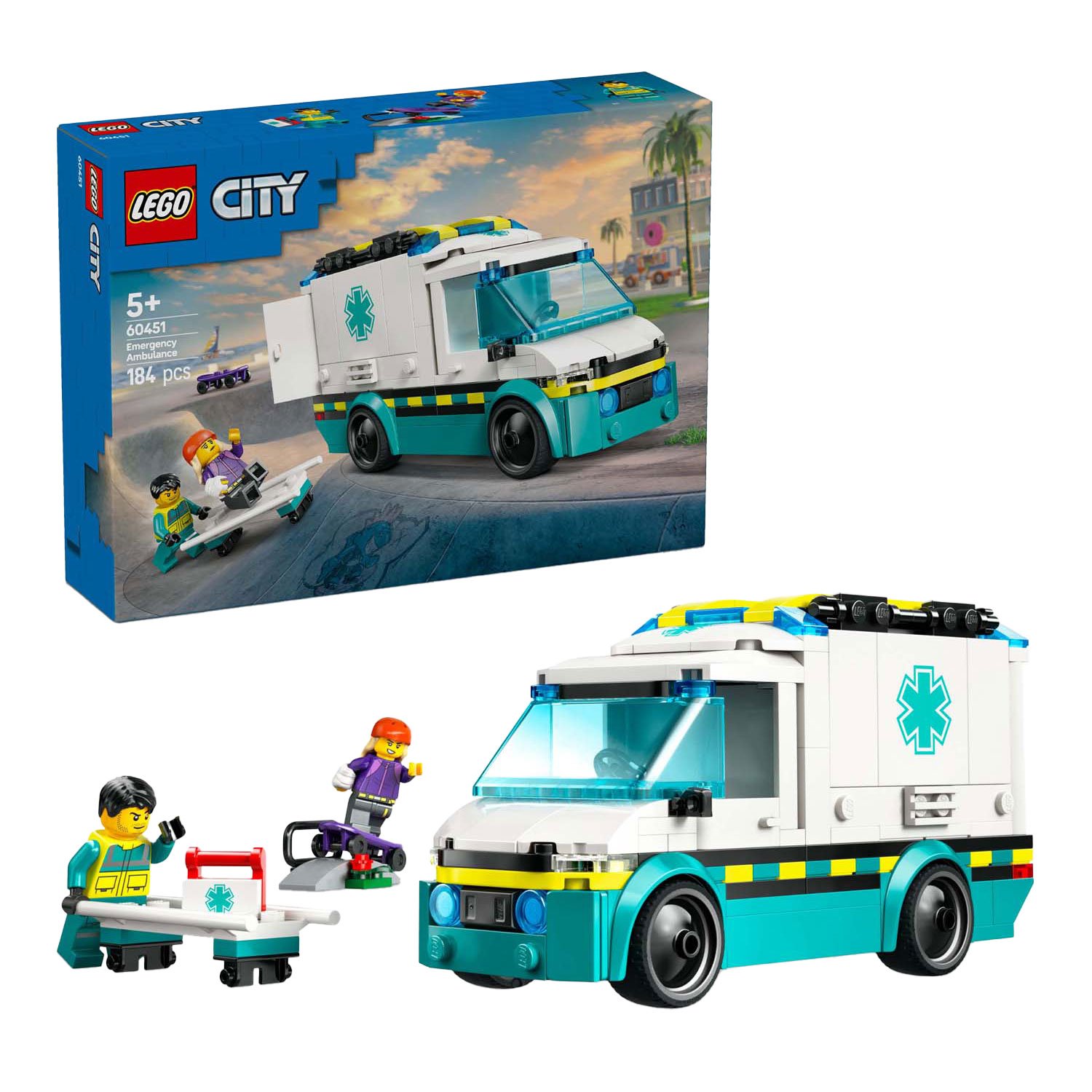 lego-city-ambulance-volledige-set-met-doos Complete LEGO City 60451 Ambulance met doos, ambulance en speelfiguren
