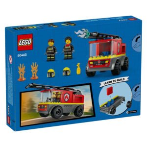 Achterkant doos van LEGO City brandweerwagen set 60463 met figuren en accessoires