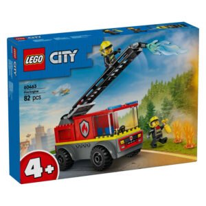 Voorkant doos van LEGO City Fire Engine set 60463 met brandweerwagen en vlammen