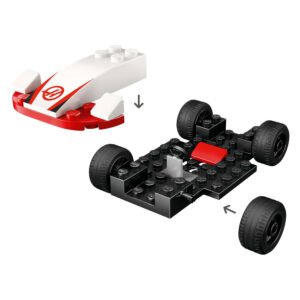 LEGO City bouwinstructie voor het chassis en de motorkap van de Haas F1 raceauto