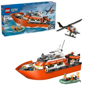 LEGO City 60504 Kustwacht reddingsboot met helikopter en verpakking op witte achtergrond