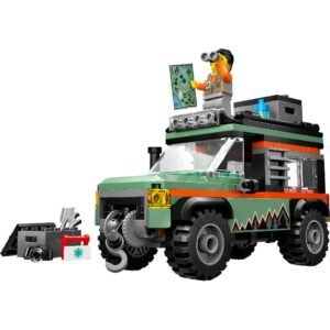 LEGO terreinwagen met avonturier, kaart en gereedschapskist