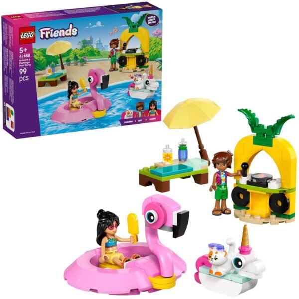 LEGO Friends 42658 Zwembadfeestje met Flamingo en Eenhoorn met verpakking en losse onderdelen