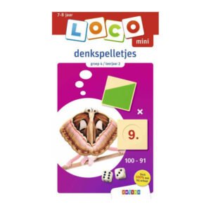 Voorkant van Loco mini denkspeletjes groep 4 met rekensommen tot 100, geschikt voor 7-8 jaar. Oefenboekje Loco Mini Denkspelletjes