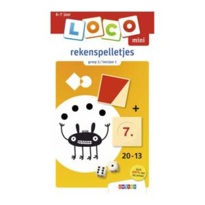 Voorkant van Loco Mini rekenspel voor groep 3 met kleurrijke rekensymbolen en speels ontwerp. Oefenboekje Loco Mini Rekenspelletjes