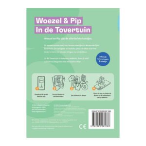 Achterkant luisterkaart Woezel en Pip in de Tovertuin met uitleg en barcode