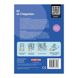 Achterkant verpakking luisterkaart K3 De 3 Biggetjes met uitleg en QR-code