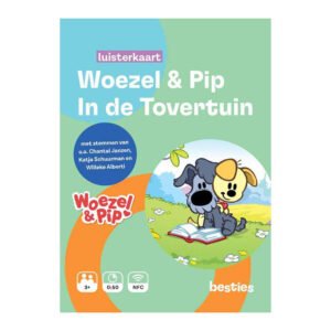 Voorkant Woezel en Pip in de Tovertuin Luisterkaart met kleurrijke illustratie