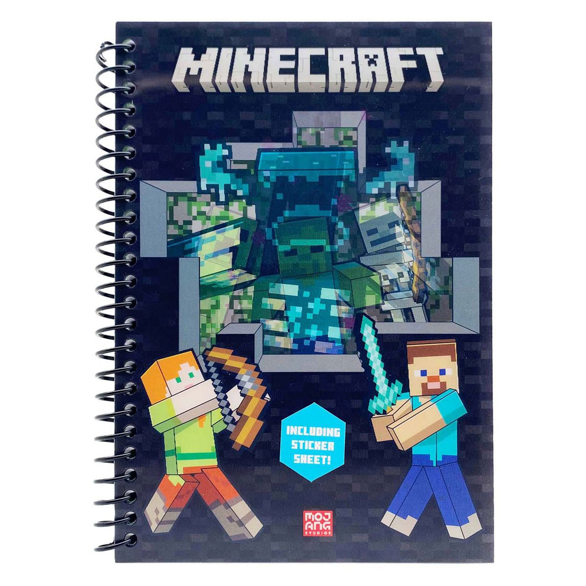 minecraft-notitieboek-pixel-art-met-stickerblad Minecraft notitieboek met heldere pixel art van gamepersonages en stickerblad Minecraft Notitieboek A5