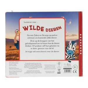 Achterkant van het kinderboek Luisteren naar wilde dieren met uitleg en illustraties