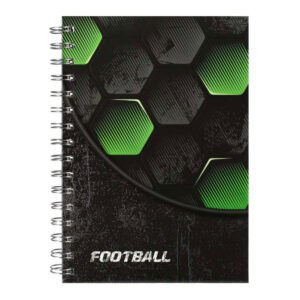 Voorzijde van notitieboek met het woord ‘Football’ en modern voetbaldesign Spiraal Notitieboek Voetbal, A5