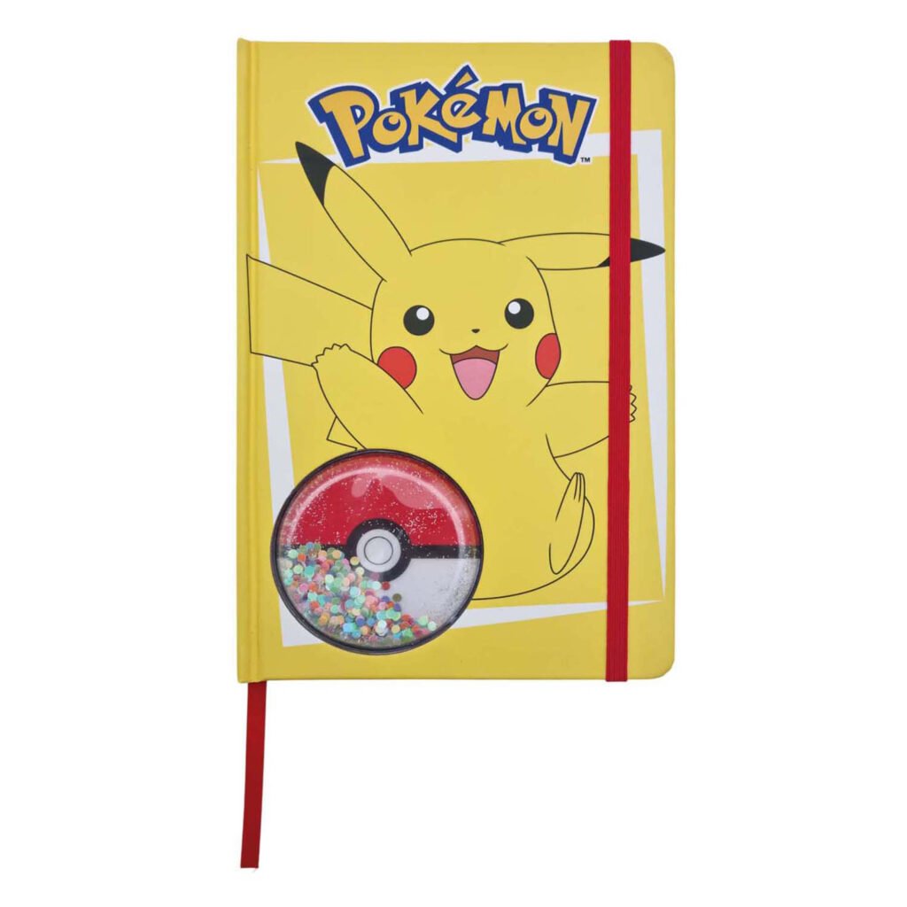 Geel Pokémon notitieboek met Pikachu en 3D Pokébal op de kaft Pokemon Glitter Notitieboek