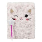 Pluche dagboek met kattengezicht en glitter toverstok-pen Notitieboek Pluche met Pen - Kat