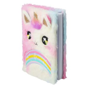 Pluche unicorn dagboek met regenboog en glinsterende hoorn