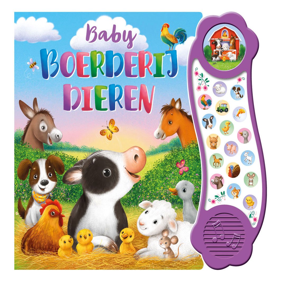 rebo-publishers-babyboek-boerderijdieren-voorkant-met-geluid-en-dierenillustraties Voorkant van het interactieve babyboek "Boerderijdieren" met geluiden en vrolijke dierenillustraties Geluidenboek Baby Boerderijdieren