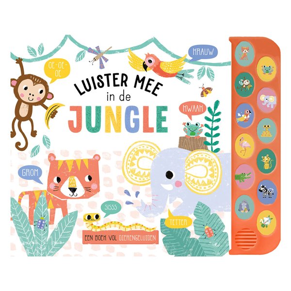 Interactief jungle geluidenboek voor kinderen met kleurrijke dierenillustraties Geluidenboek Luister Mee In de Jungle