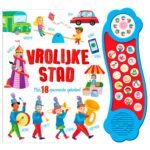 Interactief kinderboek Vrolijke Stad met geluiden en kleurrijke illustraties van stadse avonturen Geluidenboek Vrolijke Stad