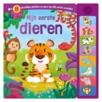 Interactief kinderboek "Mijn eerste dieren" met kleurrijke illustraties van een tijger, aap, slang en meer dieren Geluidenboek Mijn Eerste Dieren