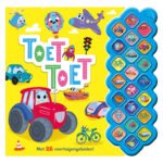 Omslag van Toet Toet kinderboek met voertuigen, knoppen en 22 voertuiggeluiden Geluidenboek Toet-Toet 22 Geluiden