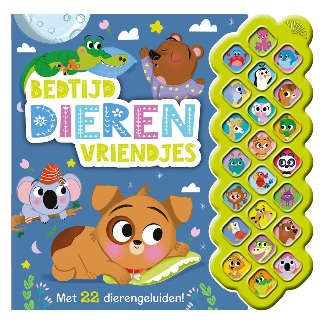 rebo-publishers-voorkant-bedtijd-dierenvriendjes-geluidenboek Voorkant van Bedtijd Dierenvriendjes kinderboek met 22 geluidknoppen Geluidenboek Bedtijd Dierenvriendje