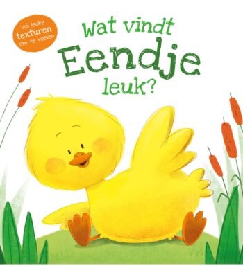 Voorkant kinderboek 'Wat vindt Eendje leuk?' met schattige eend illustratie Voelboek - Wat vindt Eendje leuk?