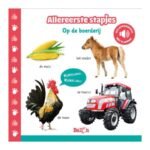 Voorkant peuterboek Allereerste stapjes over de boerderij met dieren en tractor Geluidenboek Op de Boerderij