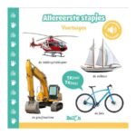 Voorkant van het kinderboek Allereerste Stapjes Voertuigen met graafmachine, fiets, zeilboot en helikopter Geluidenboek - Voertuigen