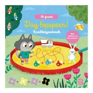 Voorkant van het peuterboek ‘Dag fopspeen!’ met spelletjes, stickers en kleurrijke illustraties Spelletjesboek Dag Fopspeen met Stickers en Poster