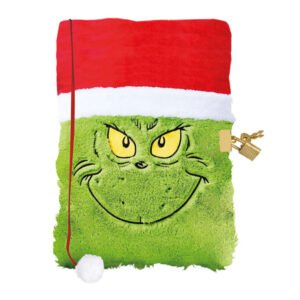 Pluche Grinch dagboek met rood kerstmuts-ontwerp en slot Totum Fluffy Notitieboek Grinch