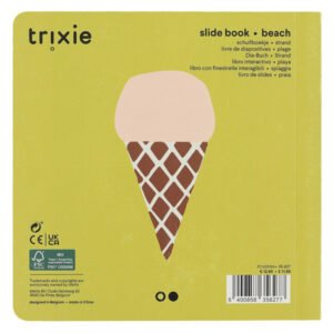 Achterkant van Trixie schuifboekje strand met ijsillustratie