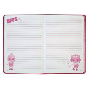 Binnenkant LOL Surprise dagboek met roze lijnen en BFFS-opdruk