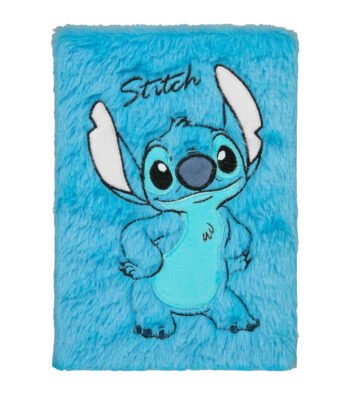 Pluche blauw dagboek met geborduurde Stitch illustratie op de kaft Stitch Notitieboek
