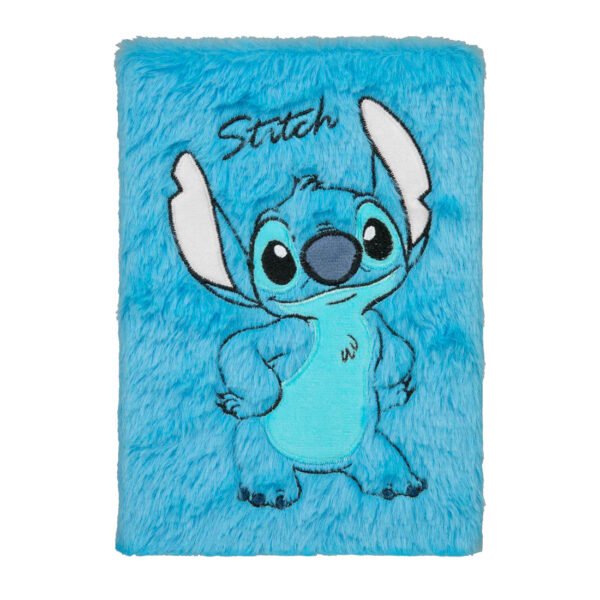 Pluche blauw dagboek met geborduurde Stitch illustratie op de kaft Stitch Notitieboek