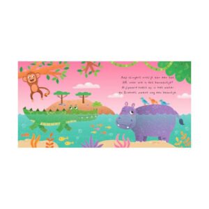 Vrolijke illustratie van een aap, krokodil en nijlpaard in de jungle bij een rivier