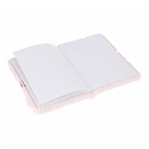 Open roze dagboek met gelinieerde pagina’s en zachte kaft