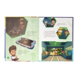 Binnenpagina van PAW Patrol boek met Ryder en pups op missie in de jungle