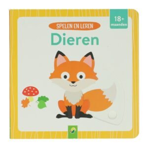 Voorzijde kinderboek Spelen en Leren Dieren met illustratie vos Schuifboekje Spelen en Leren Dieren