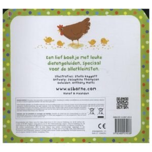 Achterkant van het geluidenboekje voor baby’s met kip en kuikens, Usborne – vanaf 9 maanden