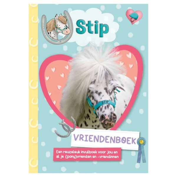 Vriendenboek Stip met schattige pony op de cover en kleurrijk hartendesign Stip Vriendenboek