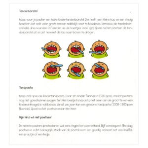 Instructiepagina over tandenpoetsen voor peuters met illustraties