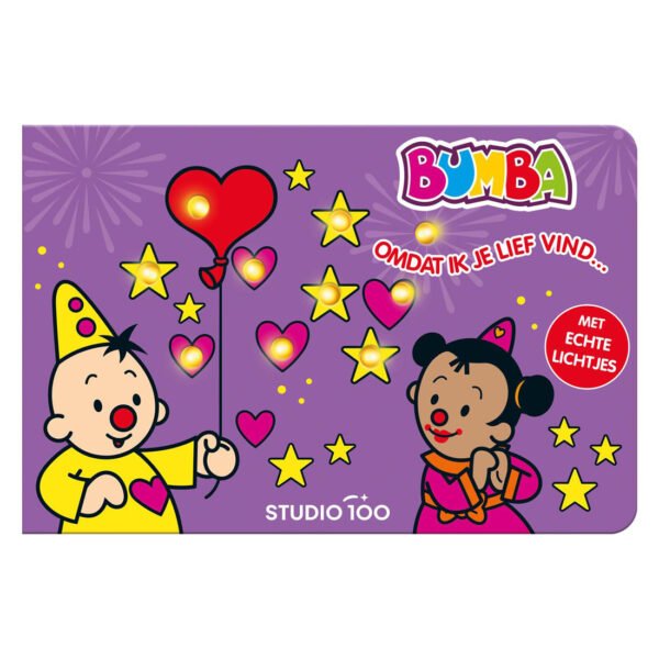 Bumba Lichtjesboek - Omdat ik je lief vind voorkant met hartjes en sterren