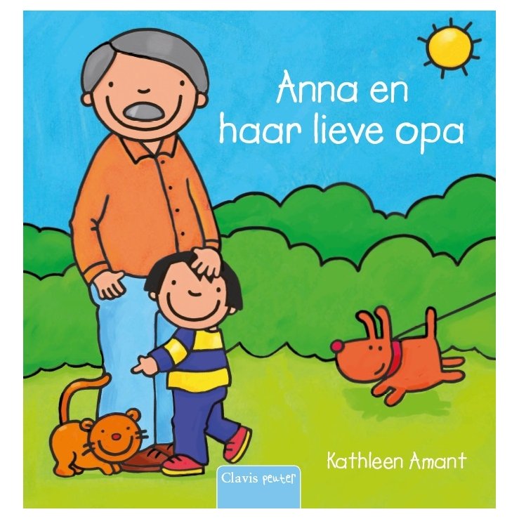 Illustratie van Anna met haar opa en hond in het park – boekcover Anna en haar lieve opa Anna En Haar Lieve Opa