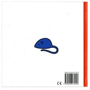Minimalistische blauwe muis illustratie op witte boekachtergrond
