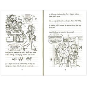 Stripillustraties uit Dagboek van een Muts met schoolscènes en ruzie tussen Nikki en Mackenzie