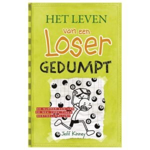 Boekomslag Het Leven van een Loser - Gedumpt van Jeff Kinney met cartoonfiguur op groene cover